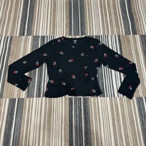 Pink Victoria’s Secret Black Rose Print Long Sleeve Top Size Large Women